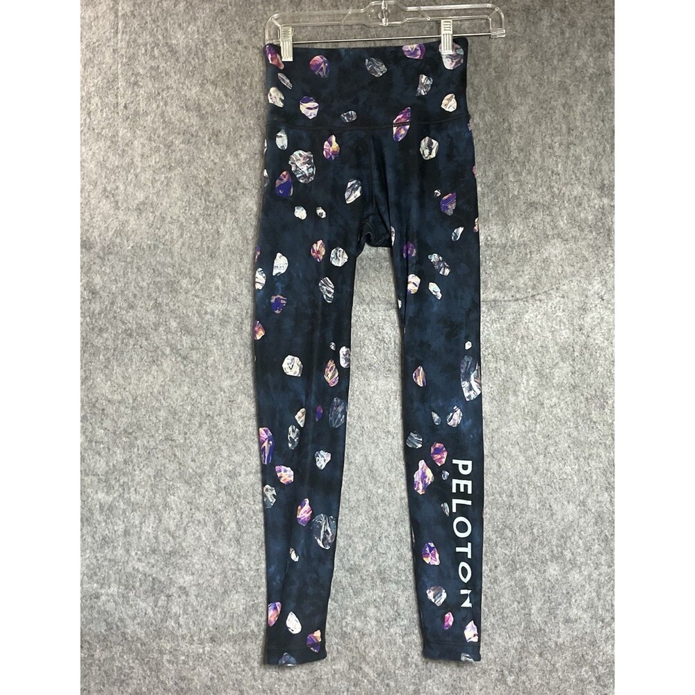 WITH Wear It To Heart X Peloton Leggings Womens XS Blue Floral Logo Active 23x26